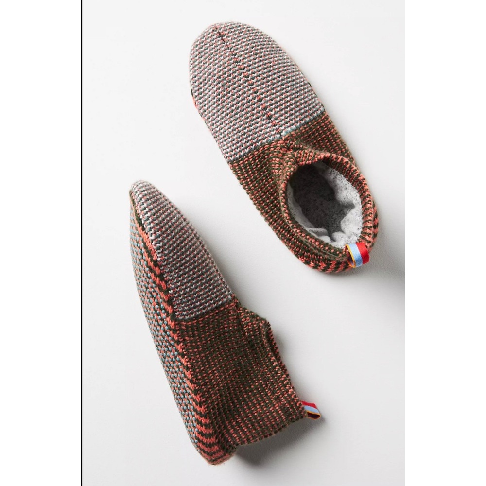 Bombas Gripper‎ Slippers Knit Orange Green Pattern House Shoes Mens small